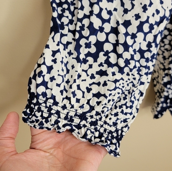Talbots | Navy & White Abstract Dot Print Blouse - Picture 2 of 5